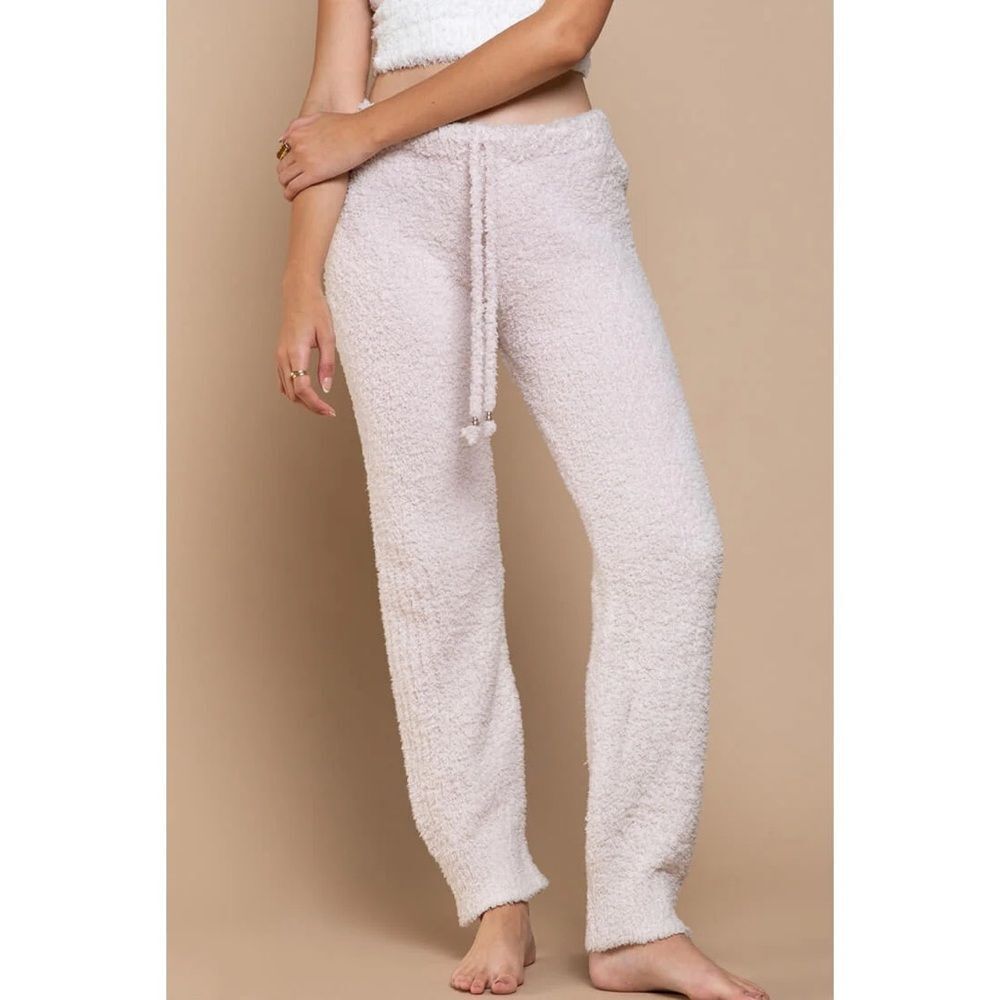 POL Baby Pink White Jersey Stripe Sherpa Jogger Pant Sz S Cozycore Coquette Glam